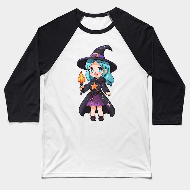 Anime girl witch halloween Baseball T-Shirt by InkPulse